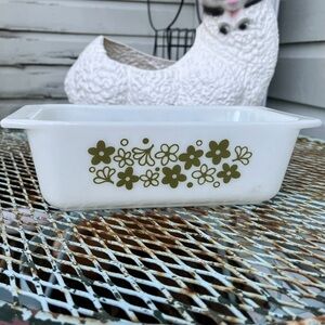 Pyrex Spring Blossom Floral 913 Loaf Rectangle Green Glass Dish Vintage 60s 70s